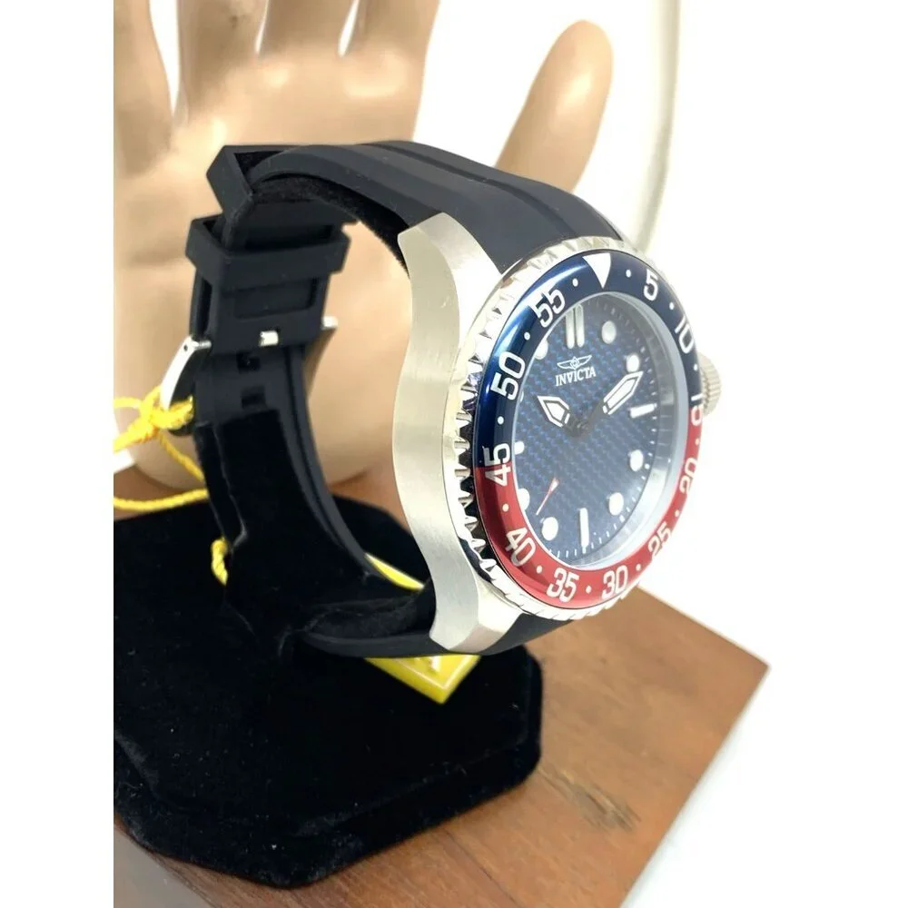 Invicta Mens Watch 35658 Pro Diver Quartz Blue Dial Pepsi Bezel Rubber Band 50mm